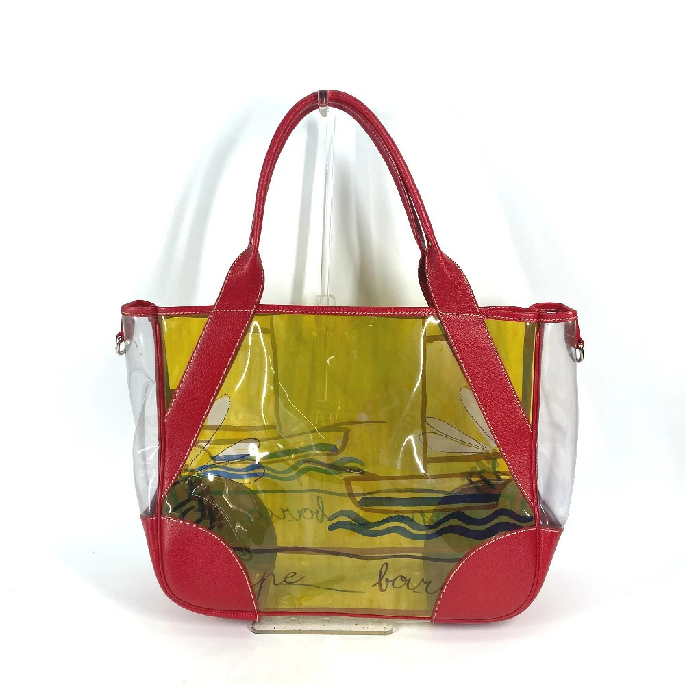 Prada vinyl red handbag tote leather logo shoulder bag